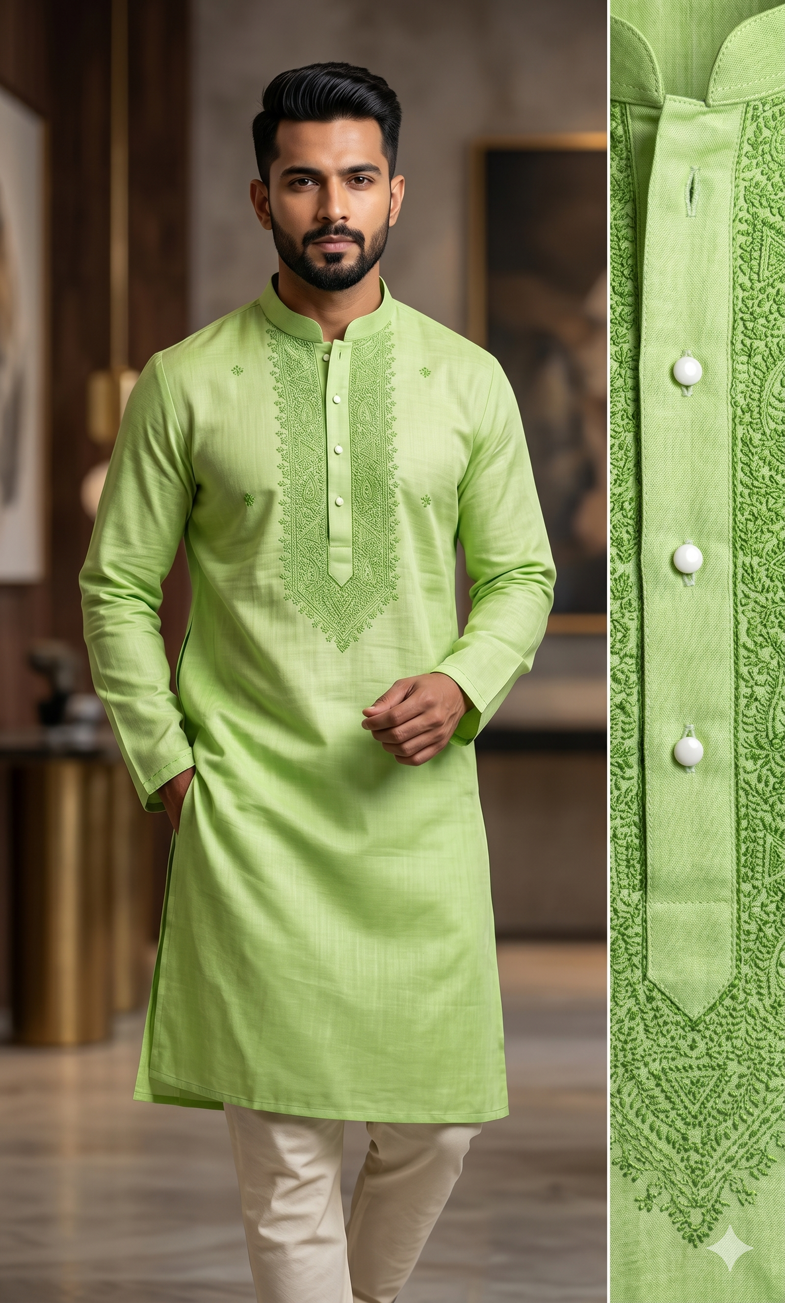 COROLLA COTTON KASHMIRI WORK PISTA GREEN