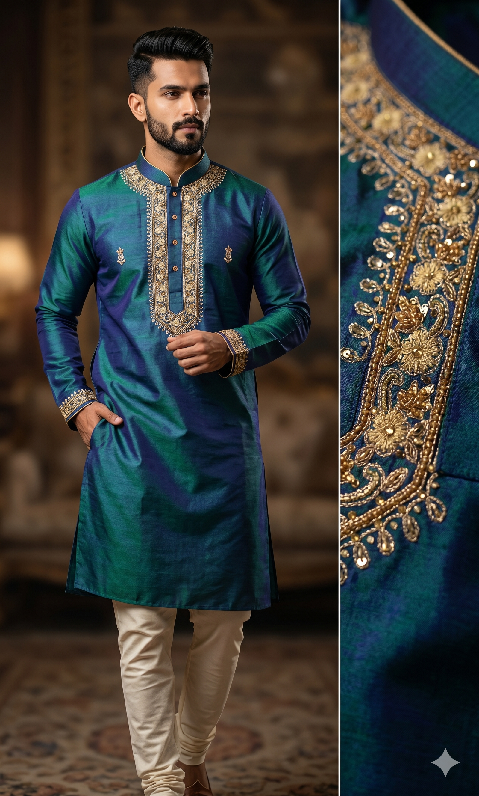 PURE SILK KURTA DNO-330 BLUEGREEN