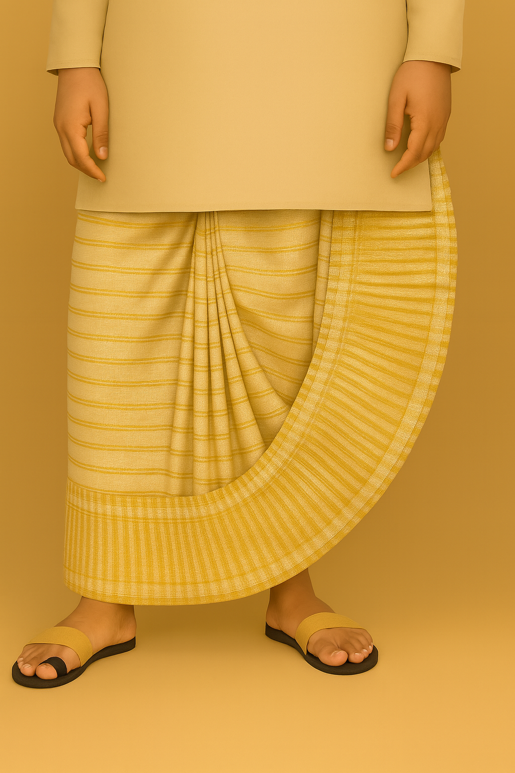BENGALI STYLE SILK DHOOTI CREAM-GOLD