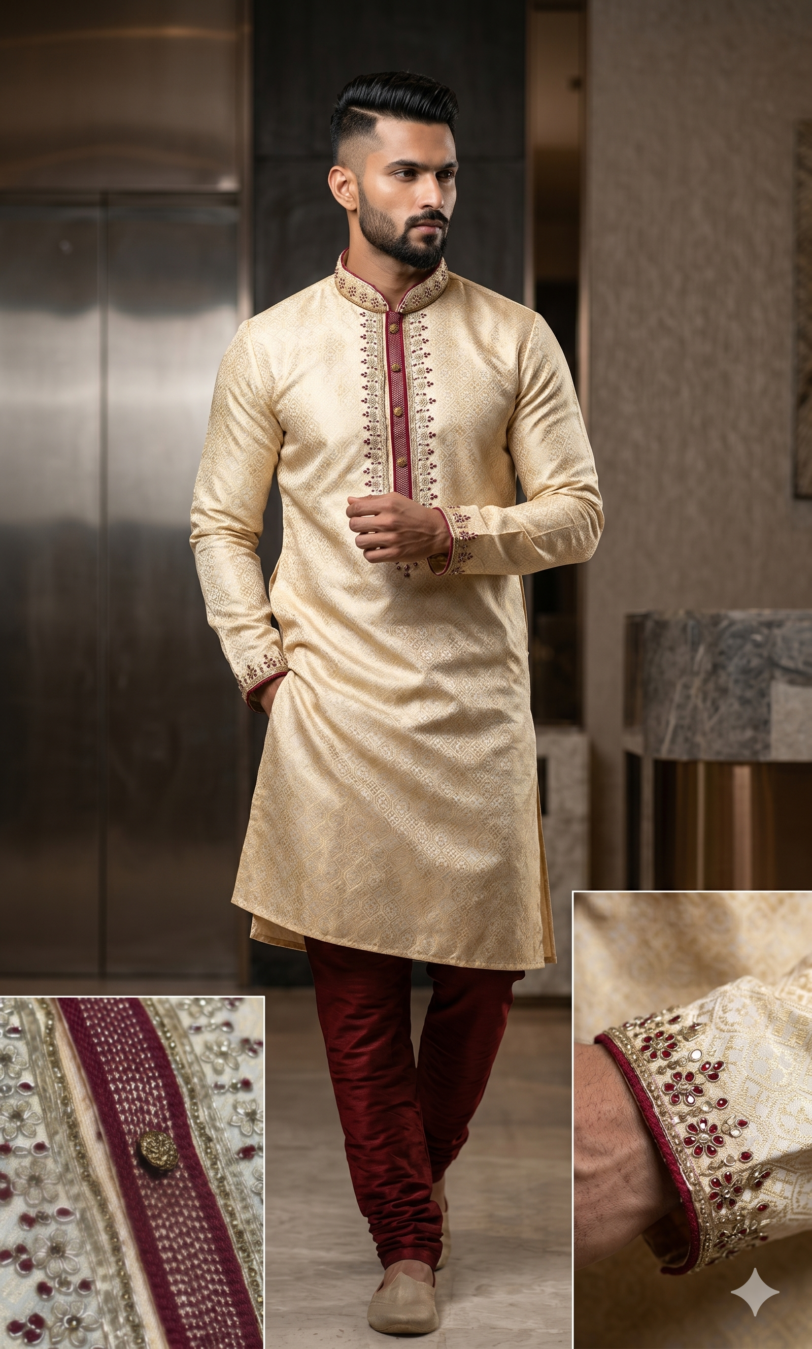 MANNAT DNO - 84 BROCADE SILK KURTA PAJAMA BISCUIT