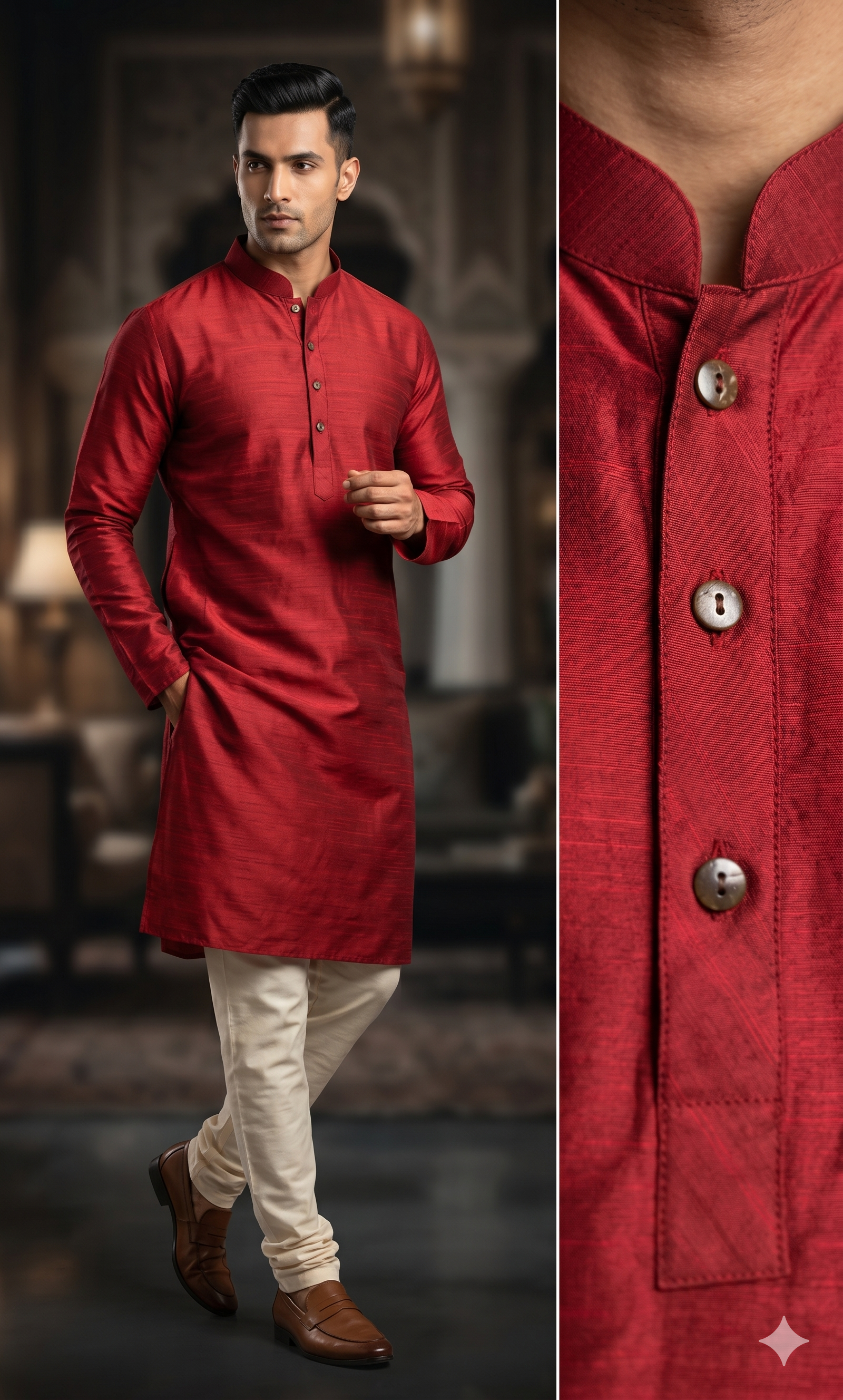 COTTON SILK KURTA MAROON