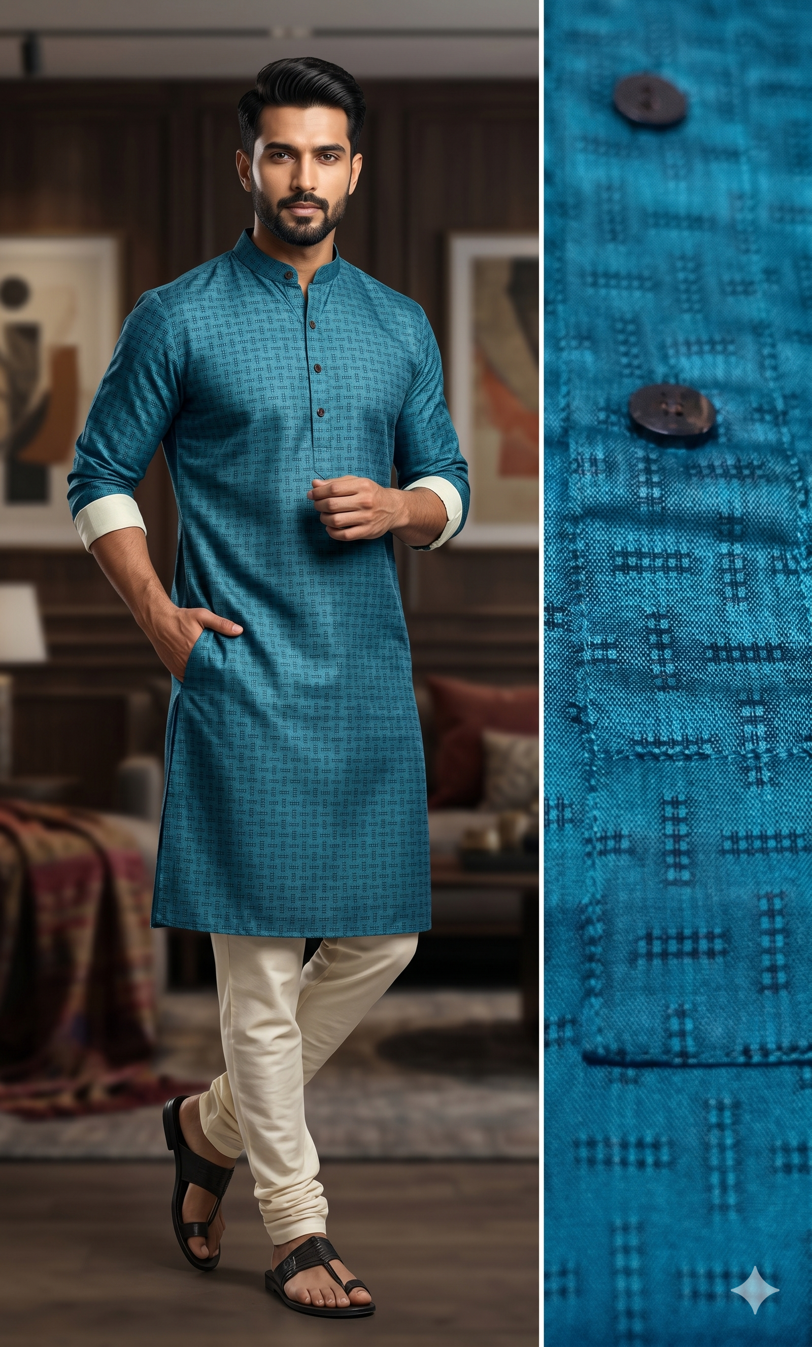 PARSHVA COTTON KURTA PEACOCK BLUE