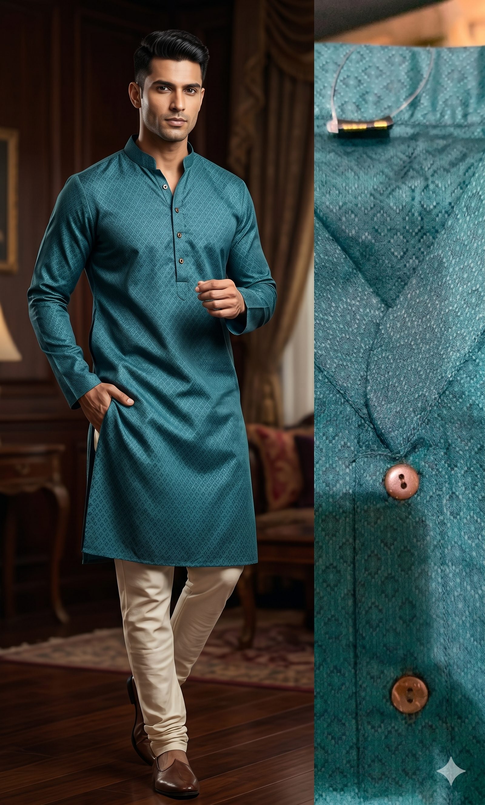 PARSHVA COTTON KURTA TEAL GREEN