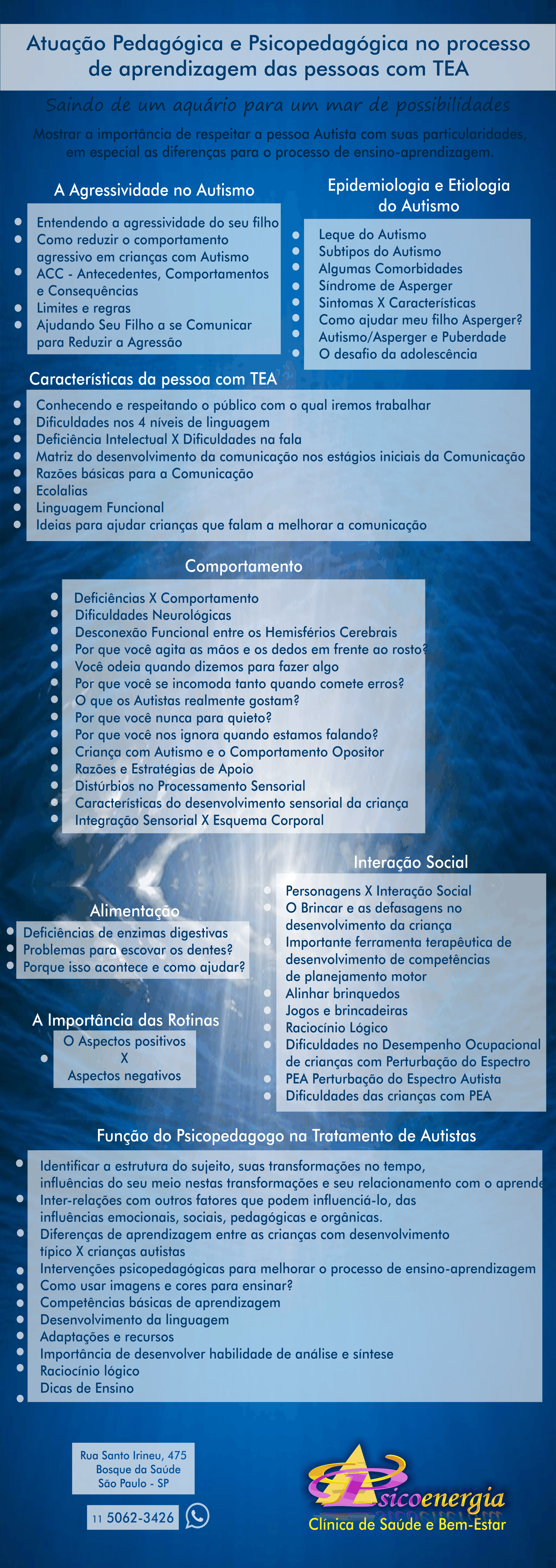 Curso - Atuação Pedagógica e Psicopedagógica no processo de aprendizagem das Pessoas com TEA - Autismo