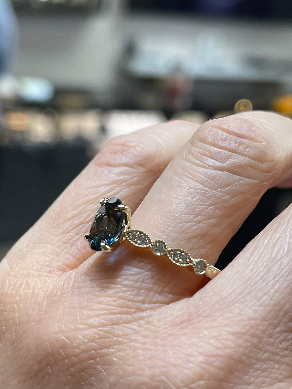 Thumbnail: CUSTOM MADE OVAL CENTER BLUE TOPAZ ENGAGEMENT RING