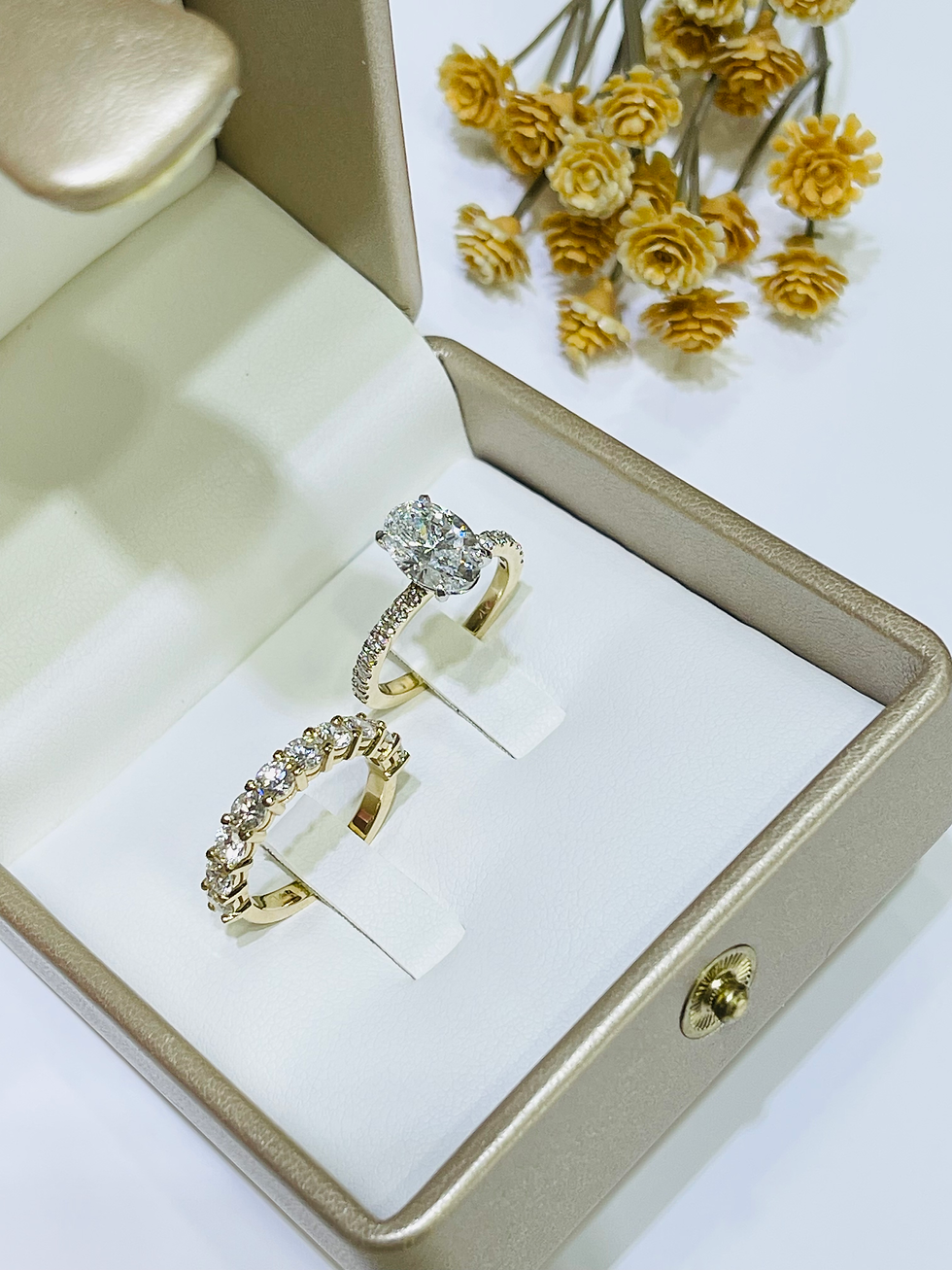 Thumbnail: CUSTOM MADE HALF WAY SHARED PRONG WEDDING BAND