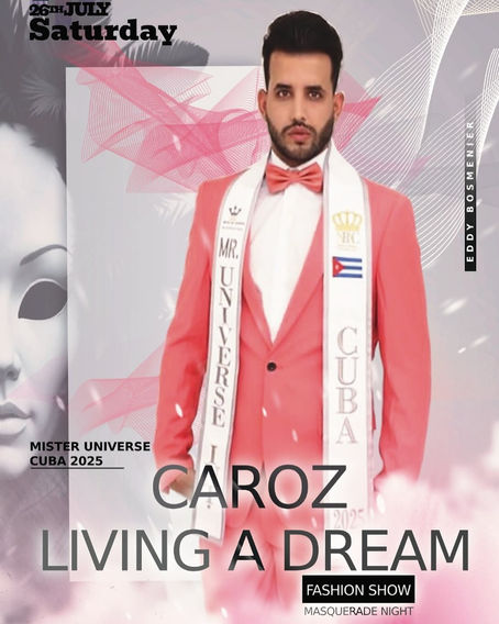 Mister Universe International Cuba modelo invitado para el primer desfile de Caroz Living the Dream