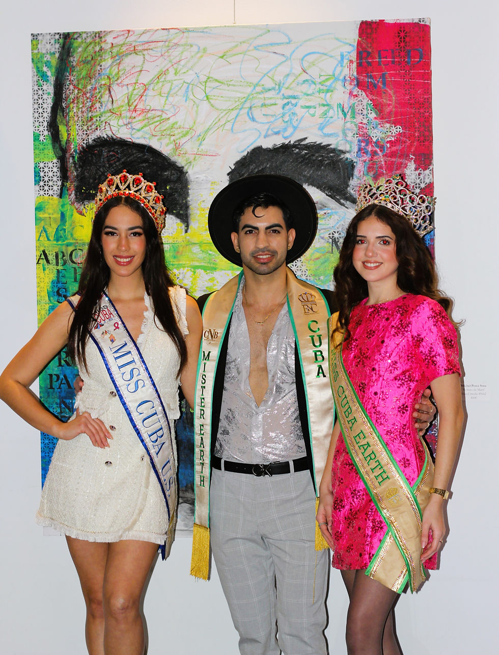 Jr. Senorita Cuba 2022, Anna Arias, Senorita Cuba 2022, Melissa Rosario and Miss Teen Cuba Universe 2022, Jasmine Liz Martinez at the annual Jose Marti Art Exhibit Opening Reception at the Milander in Hialeah, Florida