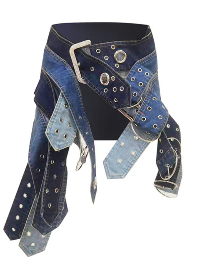 Layered Belt Denim Micro SKirt