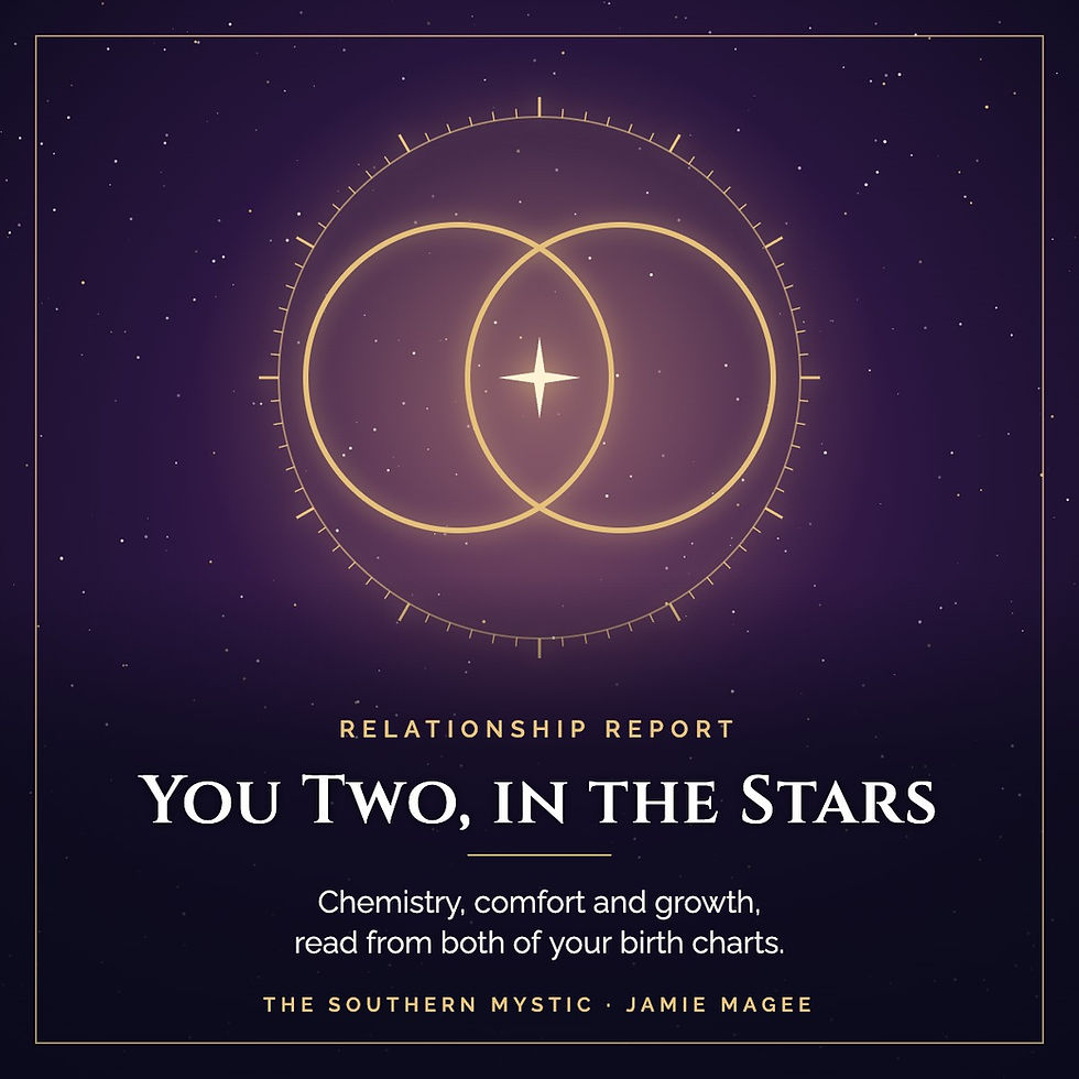 Relationship Report: two interlocking gold rings in a starry sky