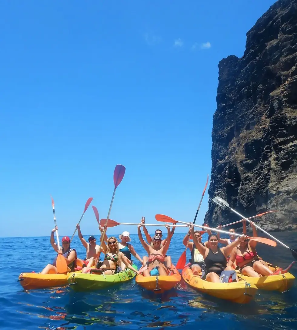 Vue panoramique de la côte de Tenerife avec des kayaks sur l'eau