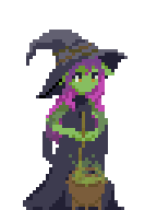Bruxinha goblin mexendo em um caldeirão