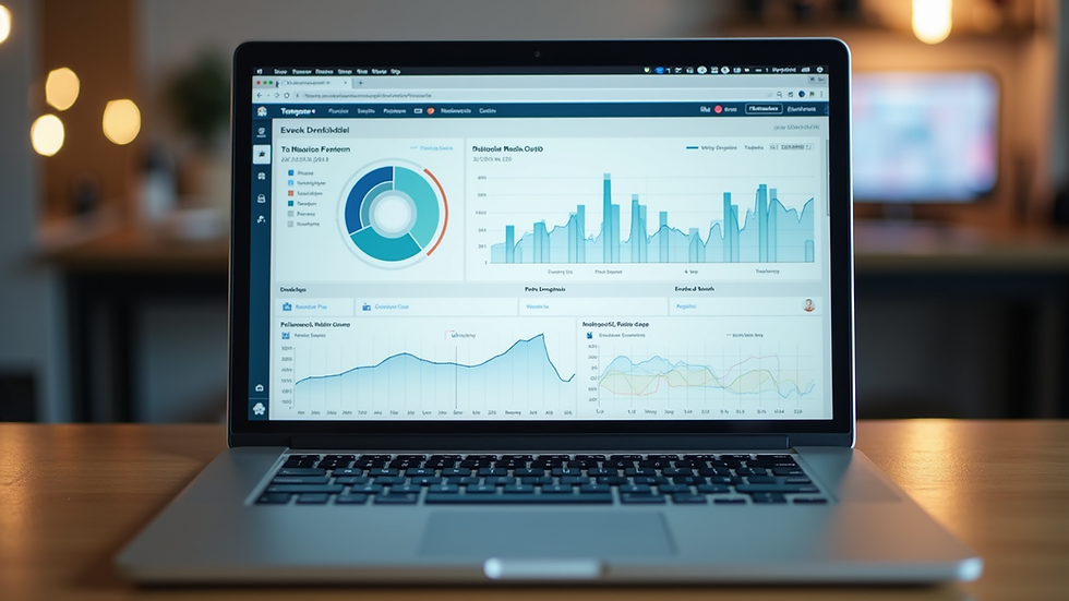 Eye-level view of a laptop screen showing social media analytics