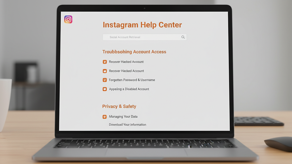 Close-up view of a laptop screen showing Instagram Help Center page