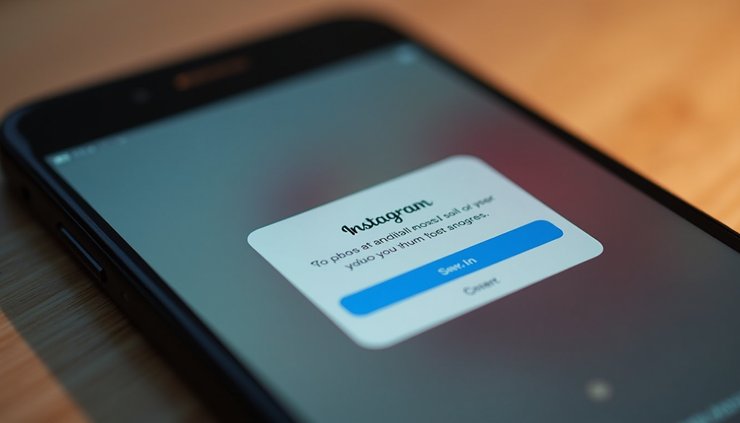 Close-up view of a smartphone screen showing an Instagram login page with a suspicious alert