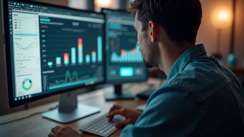 High angle view of a digital marketer analyzing paid ad performance on a computer
