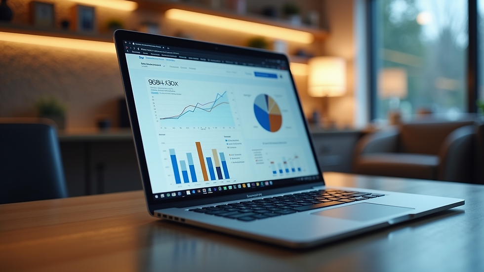 Eye-level view of a laptop screen showing digital marketing analytics