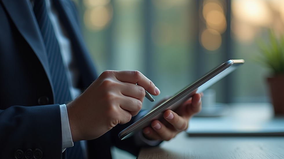 Close-up view of a person analyzing SEO strategy on a digital tablet