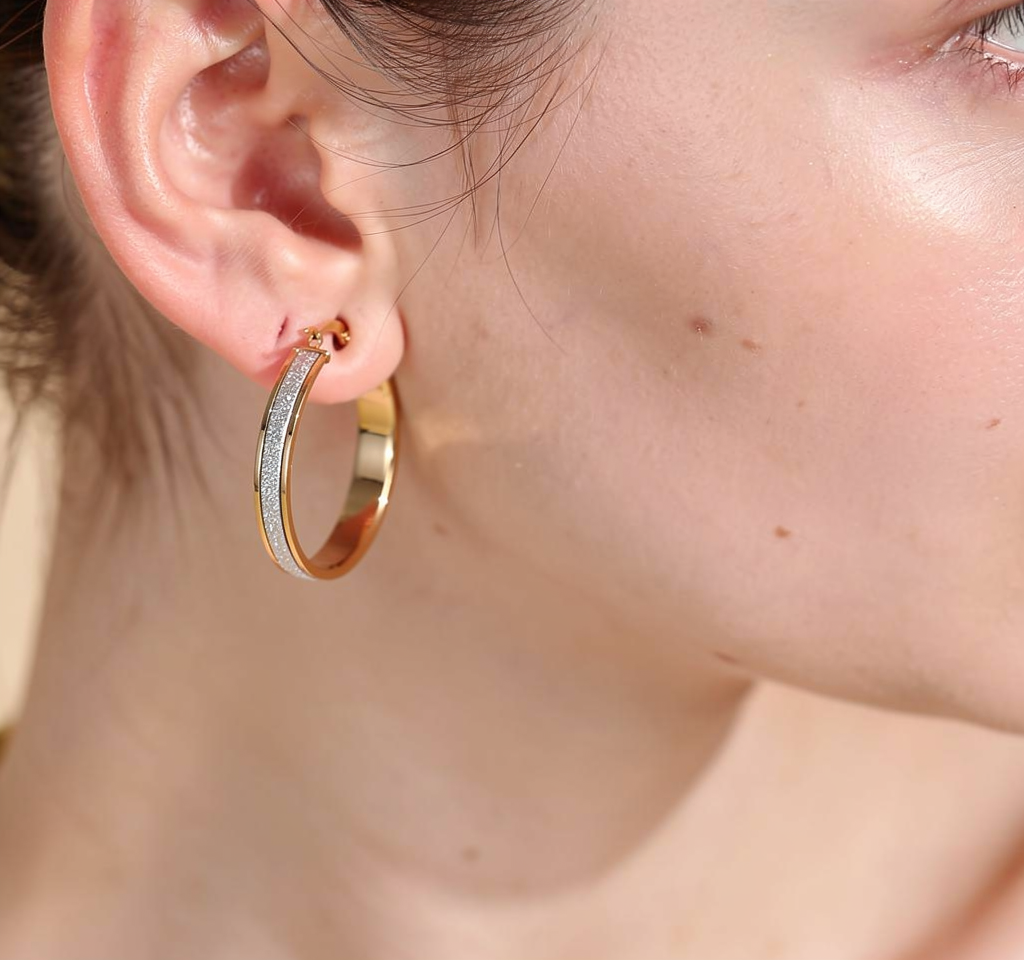9ct Yellow Gold Glitter Hoop Earrings