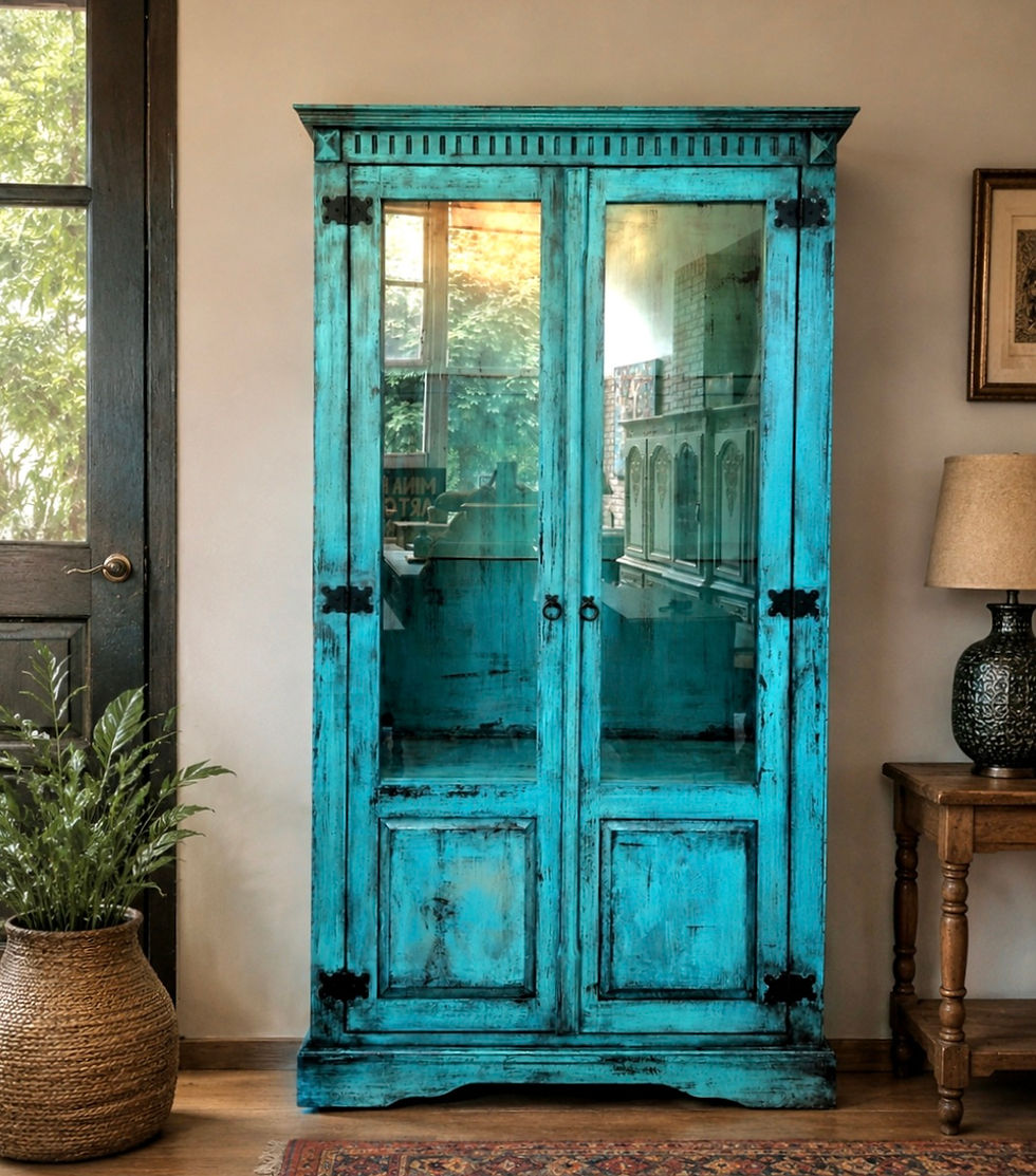 Thumbnail: India Ibiza vitrinekast/ vintage look kast in turquoise 