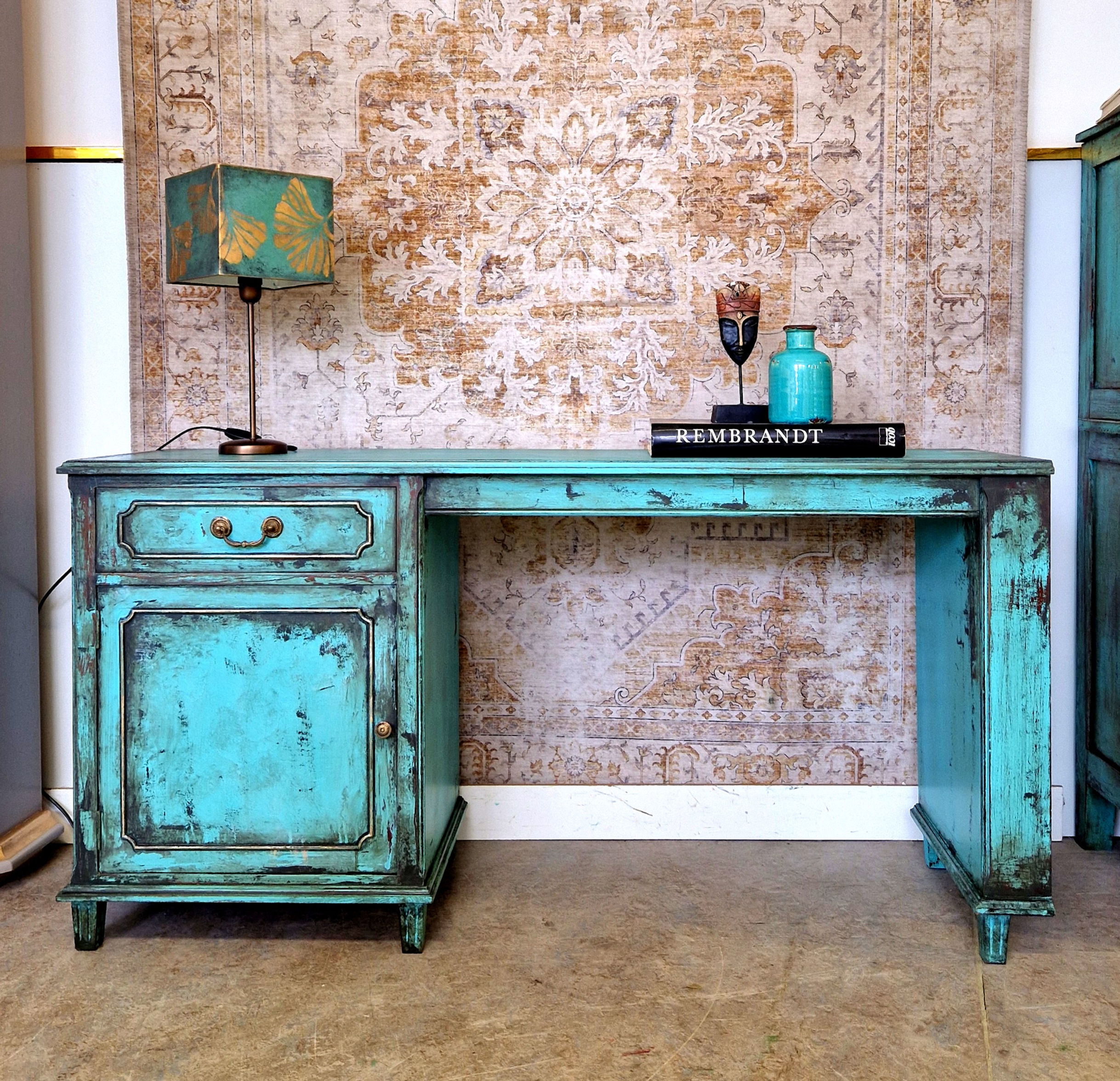 India Ibiza bureau/ turquoise vintage kast