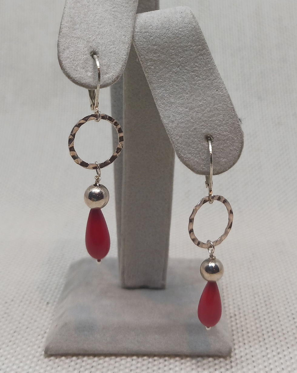 Thumbnail: Sparkling silver and coral earrings