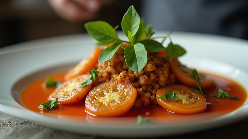 Close-up view of a gourmet Mediterranean dish prepared by a private chef