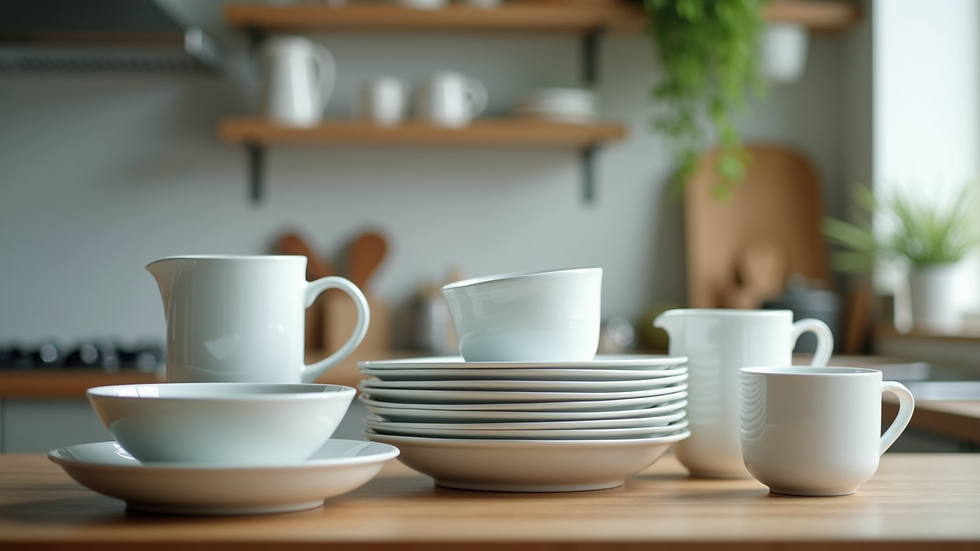Close-up of a neatly organized kitchen with unpacked dishes