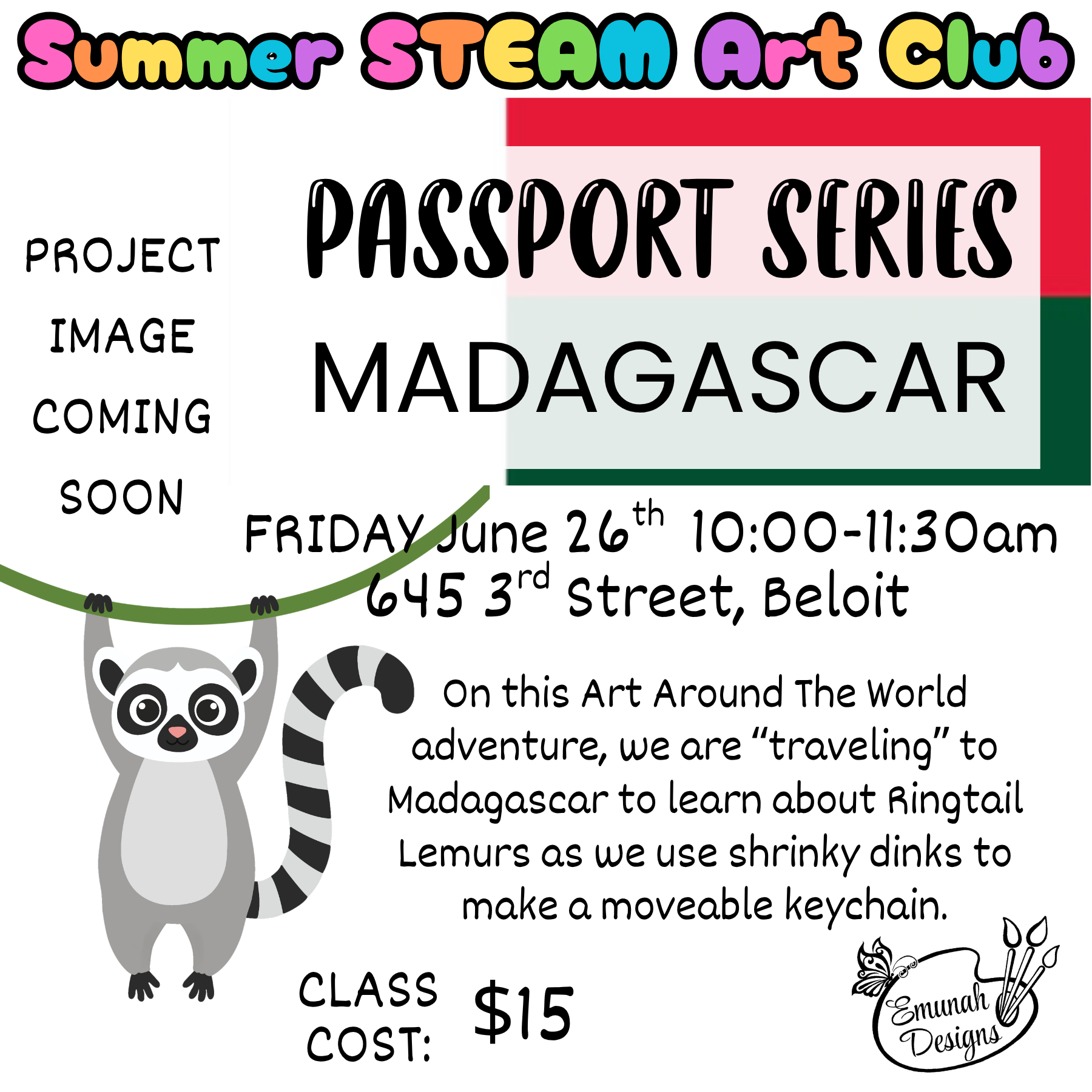 Summer STEAM Art Club June 26th PASSPORT SERIES: Madagascar Masterclass