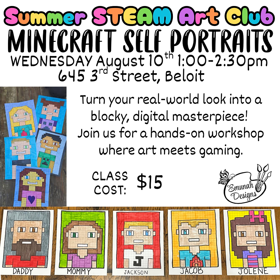 Thumbnail: Summer STEAM Art Club August 10th MINECRAFT SELF-PORTRAITS
