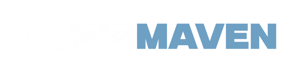 BuzzMaven logo with text on black background: BuzzMaven digital marketing agency.