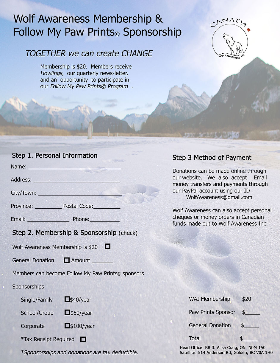 Wolf Awareness Sponsor and Donation Form