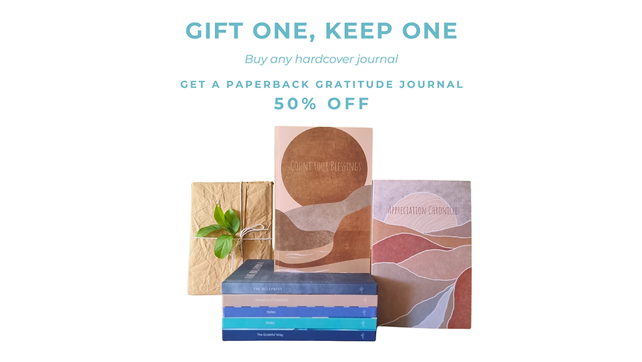 Christmas offer- MB Journals, Gift one, keep one, 50% off Gratitude Journals