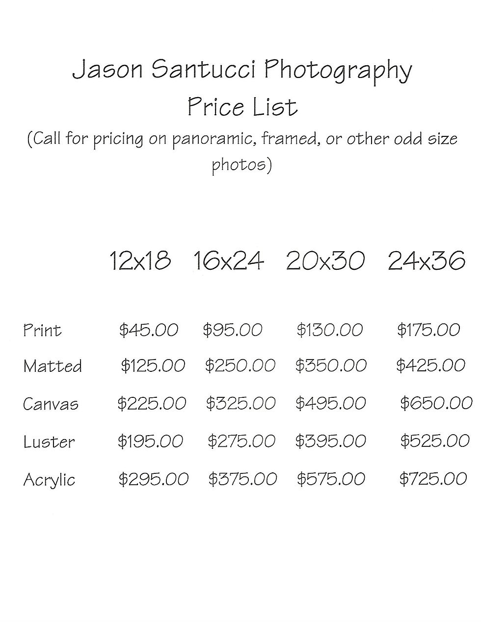 price list 2018