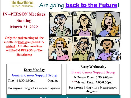 The Hawthorne Cancer Support Groups are going back to the future!!! In-Person Meetings