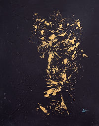 Peinture figurative contemporaine représentant une figure esquissée tel un espace intérieur protecteur, formes enveloppantes, matière texturée.