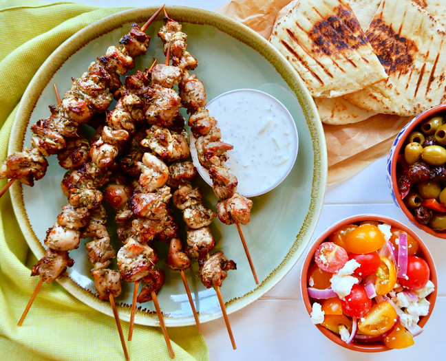Herby Chicken Souvlaki with Lemon Tzatziki