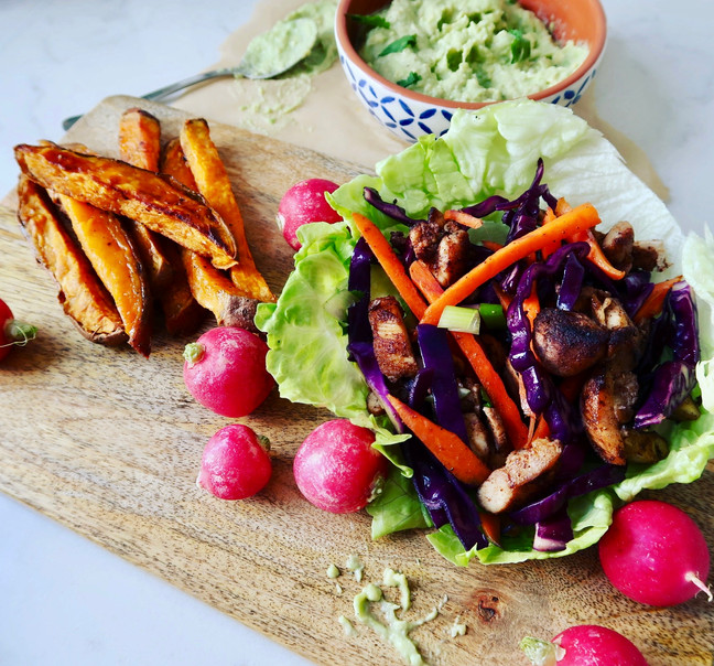 Five Spice Chicken Burgers with Sweet Potato Chips