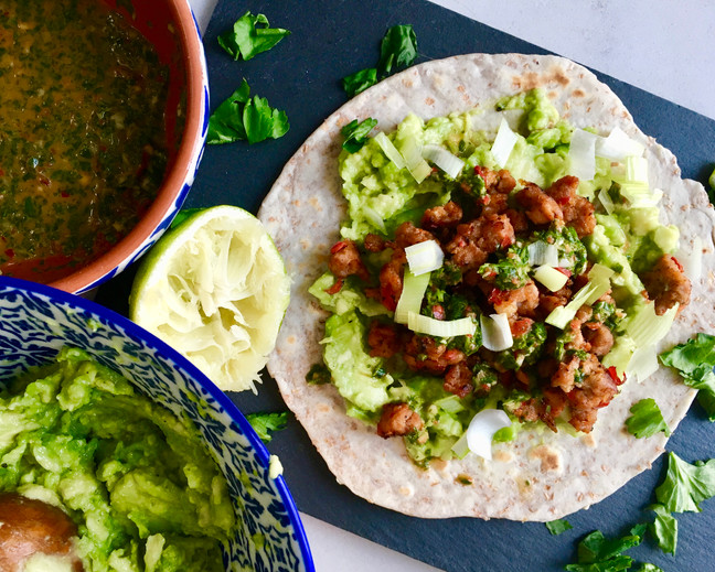 Spicy Sausage Tacos with Coriander and Lime Dressing