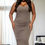 Thumbnail: Plus Size Square Neck Ruched Bodycon Midi Dress