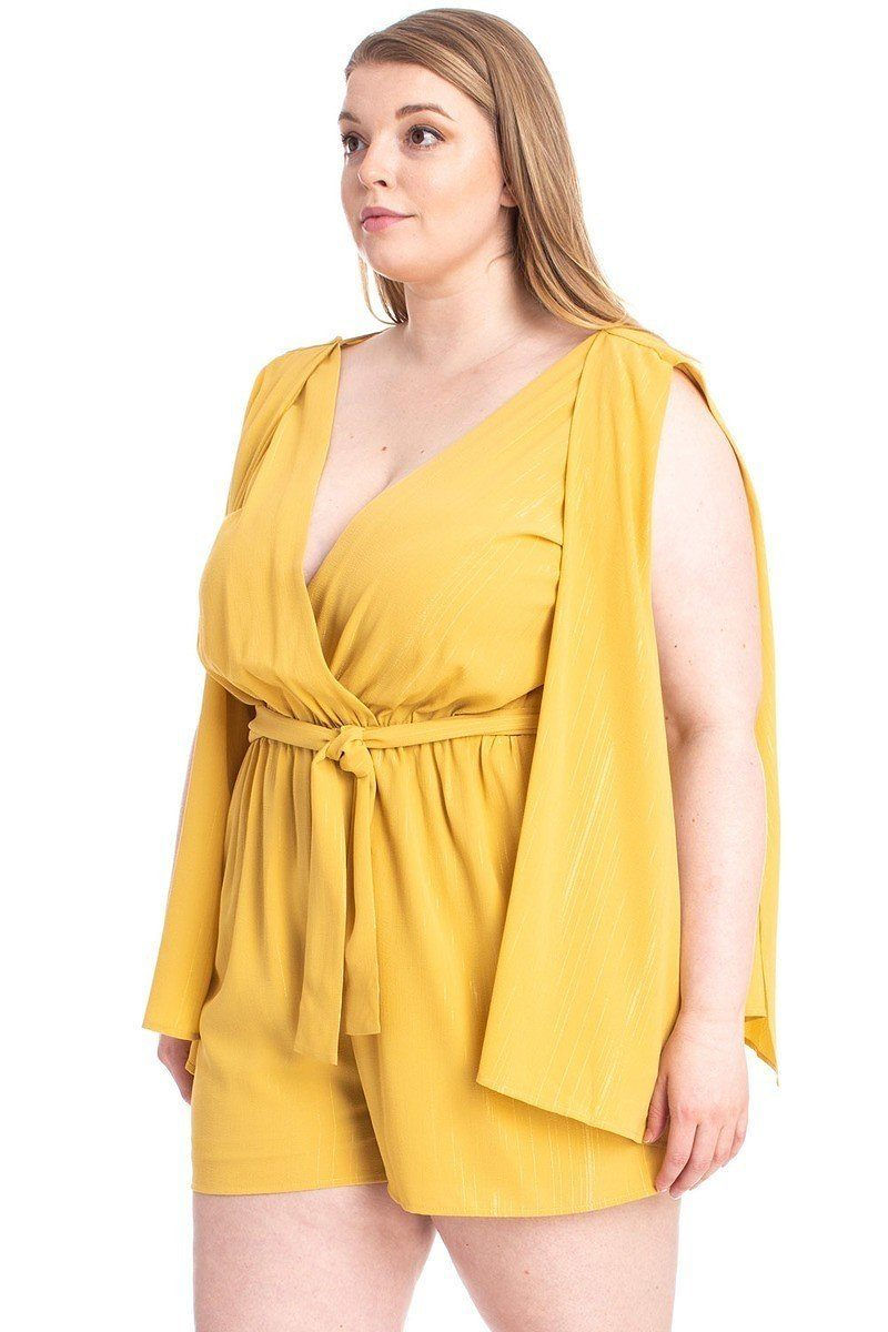 Thumbnail: Shimmer Fabric Draped Open Sleeve Romper