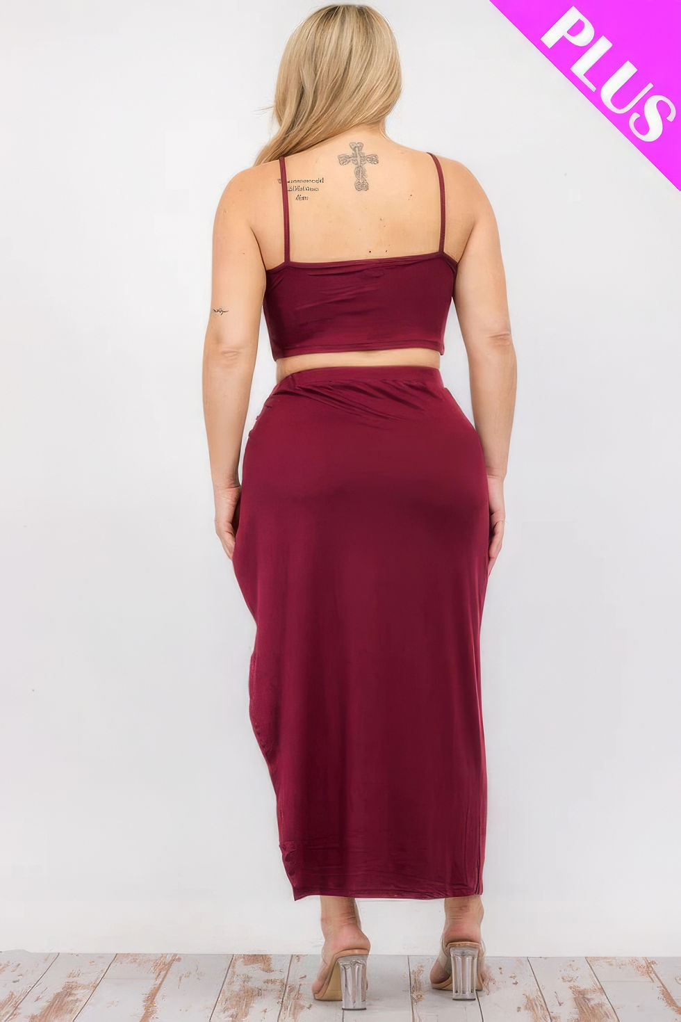 Thumbnail: Plus Size Crop Cami & Split Thigh Maxi Skirt Set