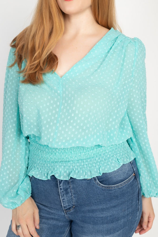 Thumbnail: Waist Smoking V Neck Blouse