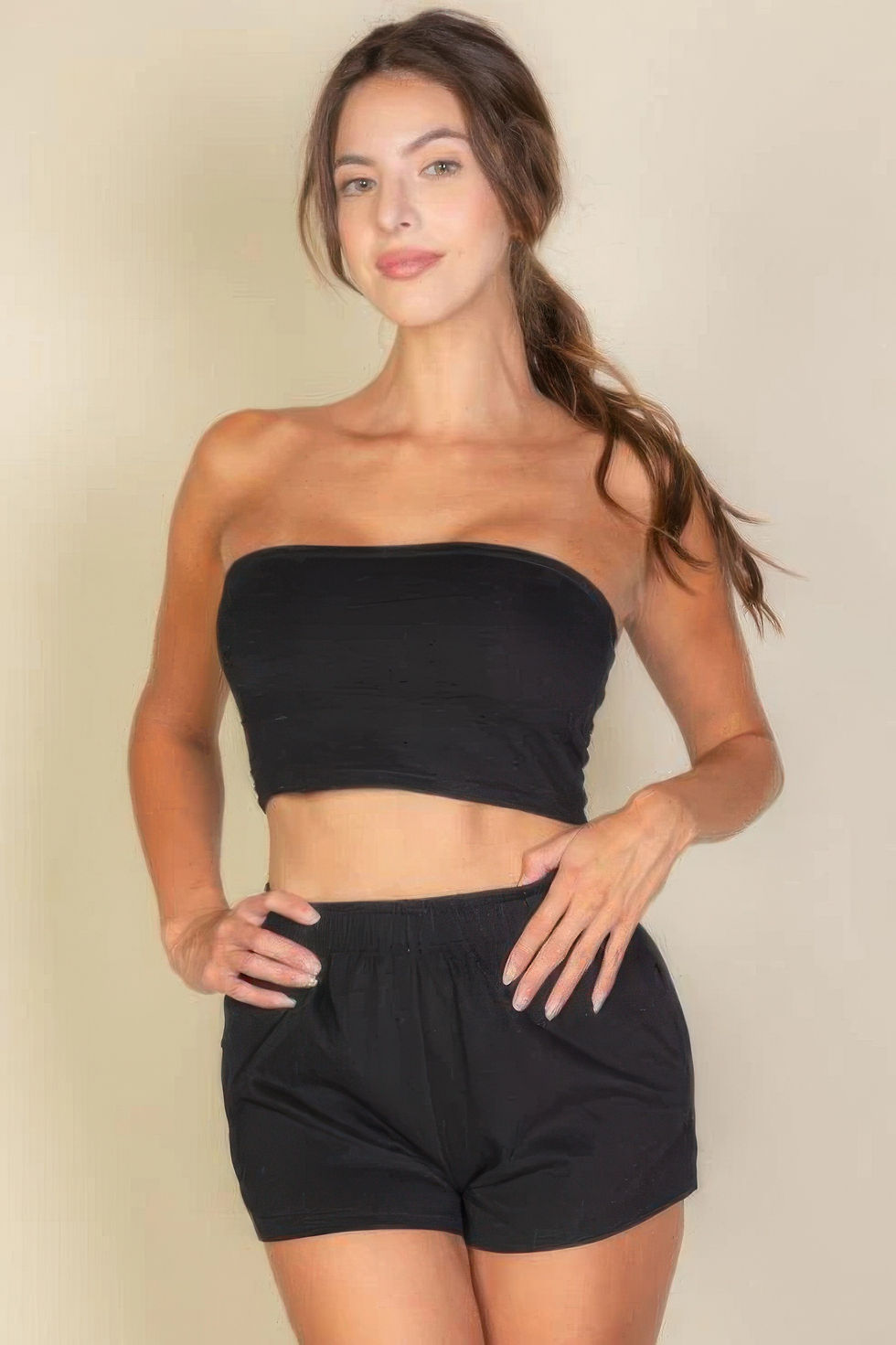 Thumbnail: Simple Solid Color Tube Top And Shorts Two Piece Set