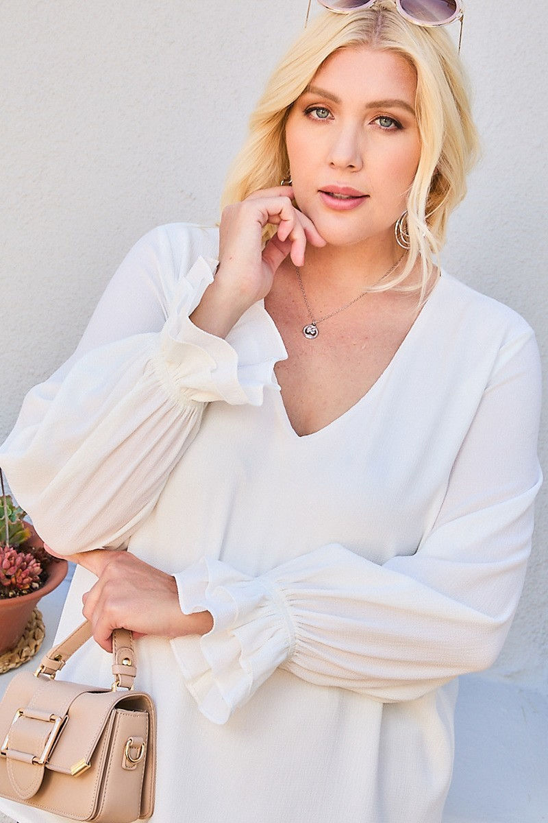 Thumbnail: V Neck Tier Ruffle Sleeve Top