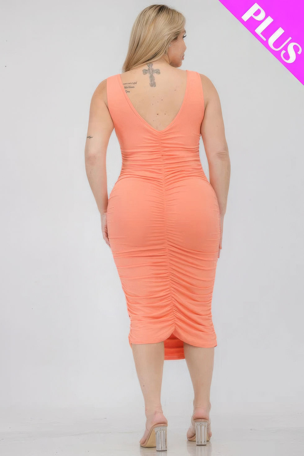 Thumbnail: Plus Size Square Neck Ruched Bodycon Midi Dress
