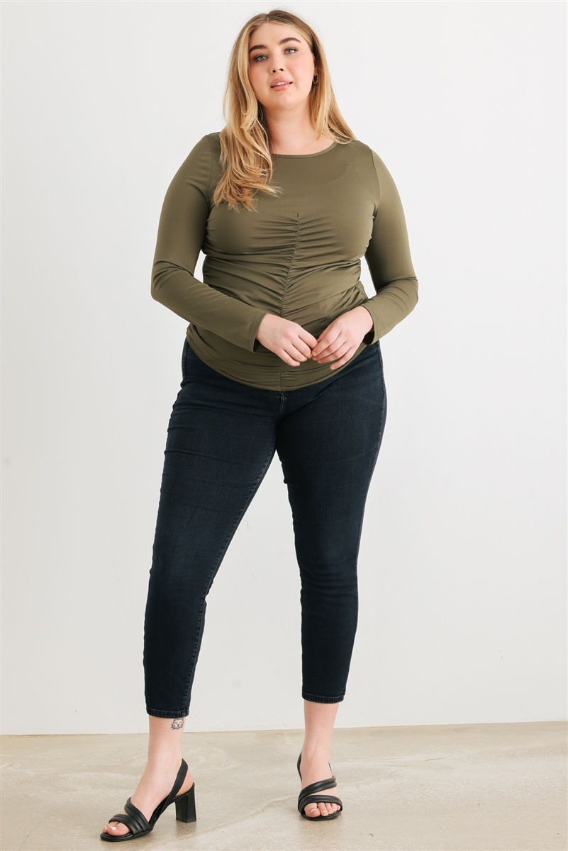 Thumbnail: Plus Olive Ruched Long Sleeve Top