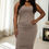 Thumbnail: Plus Size Square Neck Ruched Bodycon Midi Dress