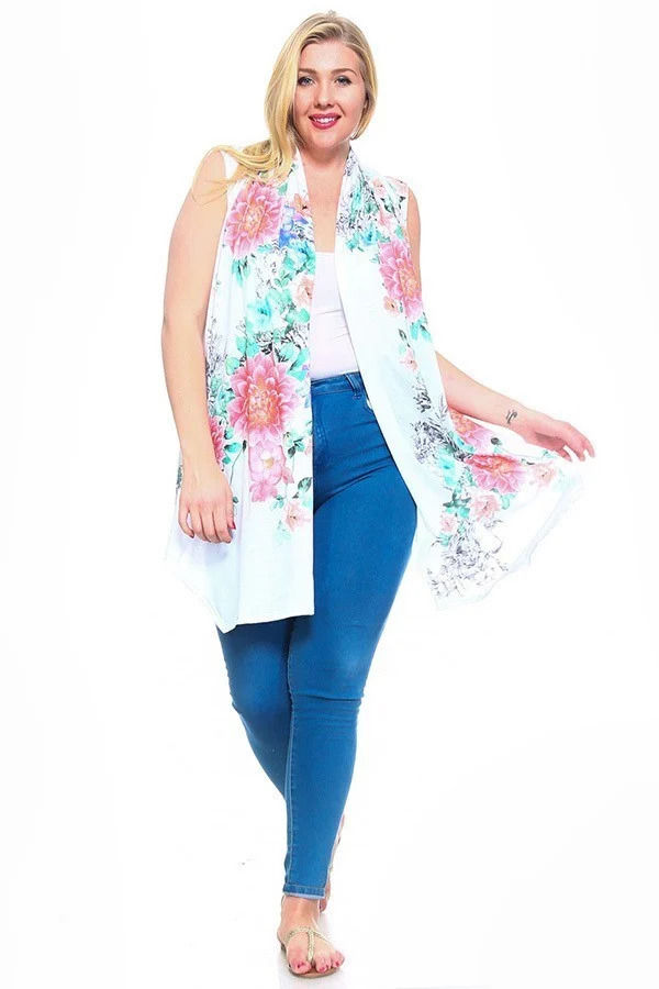 Thumbnail: Floral Print, Open Front Vest With An Asymmetric Hem.