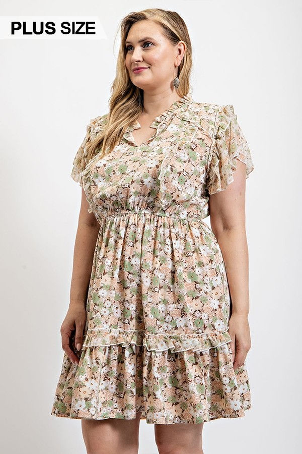 Thumbnail: Floral Printed Ruffle Detail Dress With Elastic Waist
